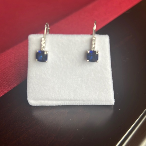 Cushion Cut Sapphire Hoop Earrings - Picture 1 of 4